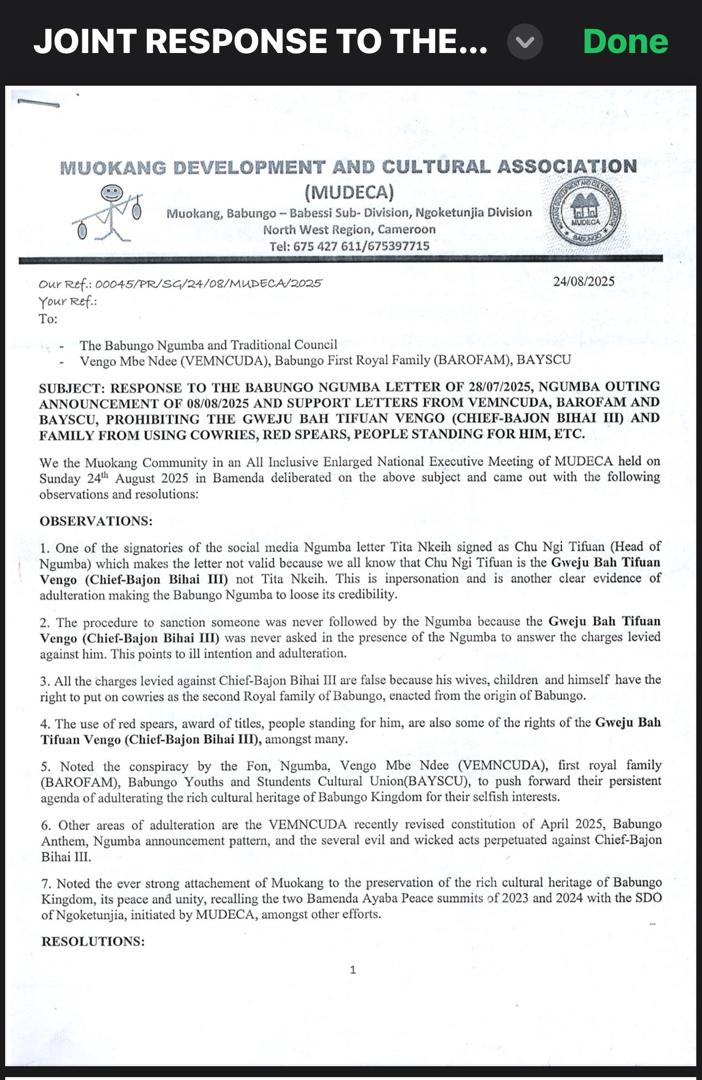 Response to the Babungo Ngumba 